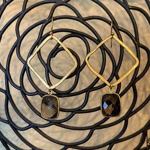 Gold Earrings with brown stone. EUC